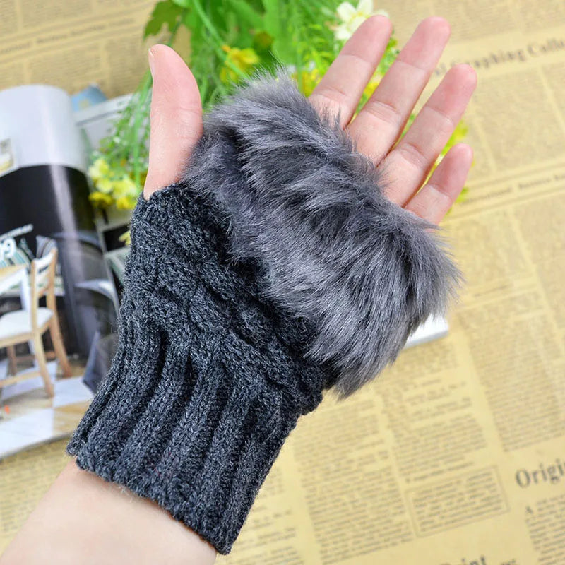 Faux Fur Fingerless Winter Gloves | Warm Fluffy Hand Warmers for Women