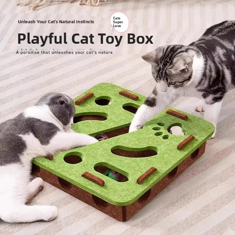Felt Interactive Cat Puzzle Toy Box | Slow Feeder & Mental Enrichment Puzzle for Indoor Cats