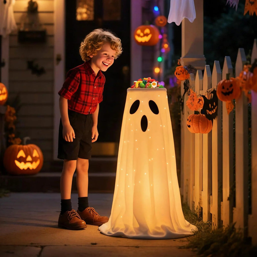 Lighted Halloween Candy Bowl Stand with Ghost Design | Bring the Magic of the Season into Your Home with This Beautiful Piece