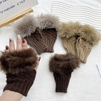 Faux Fur Fingerless Winter Gloves | Warm Fluffy Hand Warmers for Women