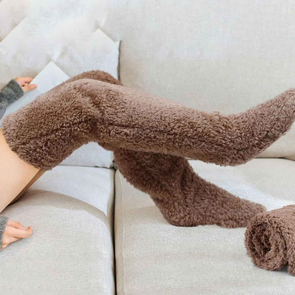 Fuzzy Thigh High Warm Socks | Over the Knee Fluffy Leg Warmers for Women