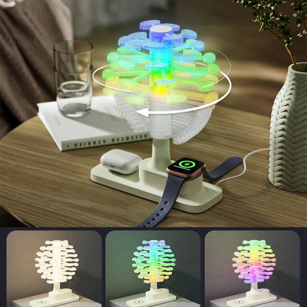 Spiral Tree Table Lamp with Wireless Charger | Ambient Mood Light & Qi Wireless Charging Desk Lamp