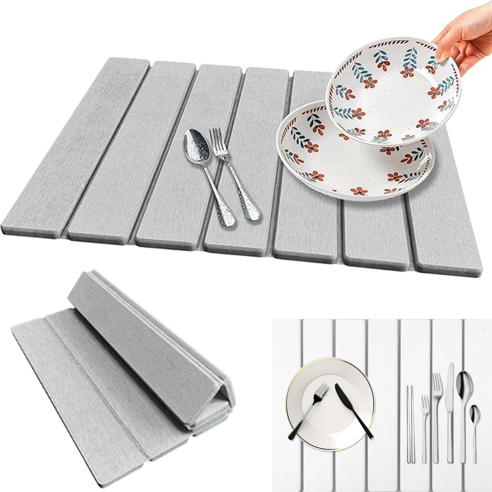 Foldable Diatomite Stone Dish Drying Mat | Fast-Absorbing Kitchen Mat — No Soggy Cloths or Mould