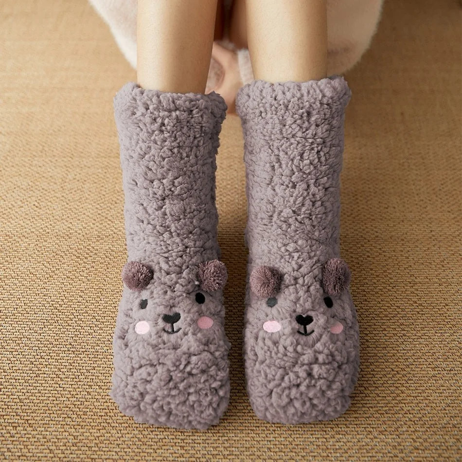 Kawaii Bear Fleece Warm Socks | Cute Fluffy Thermal Slipper Socks for Women & Girls