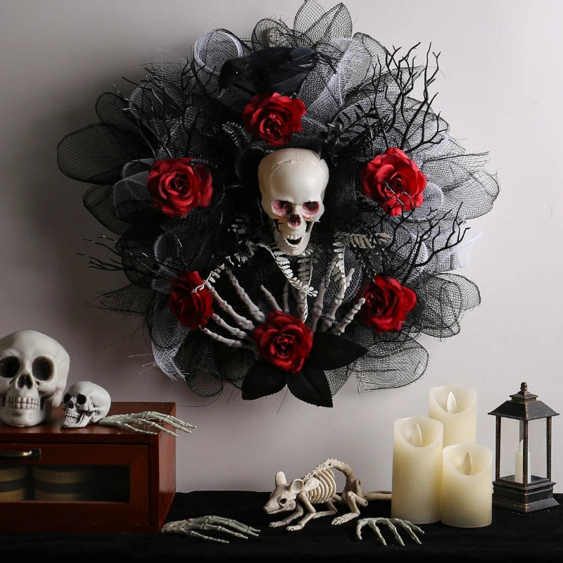 Halloween Garland Red Rose Skull Front Door Wreath | Some Decorations Are Just Décor — This One Becomes Part of Your Tradition