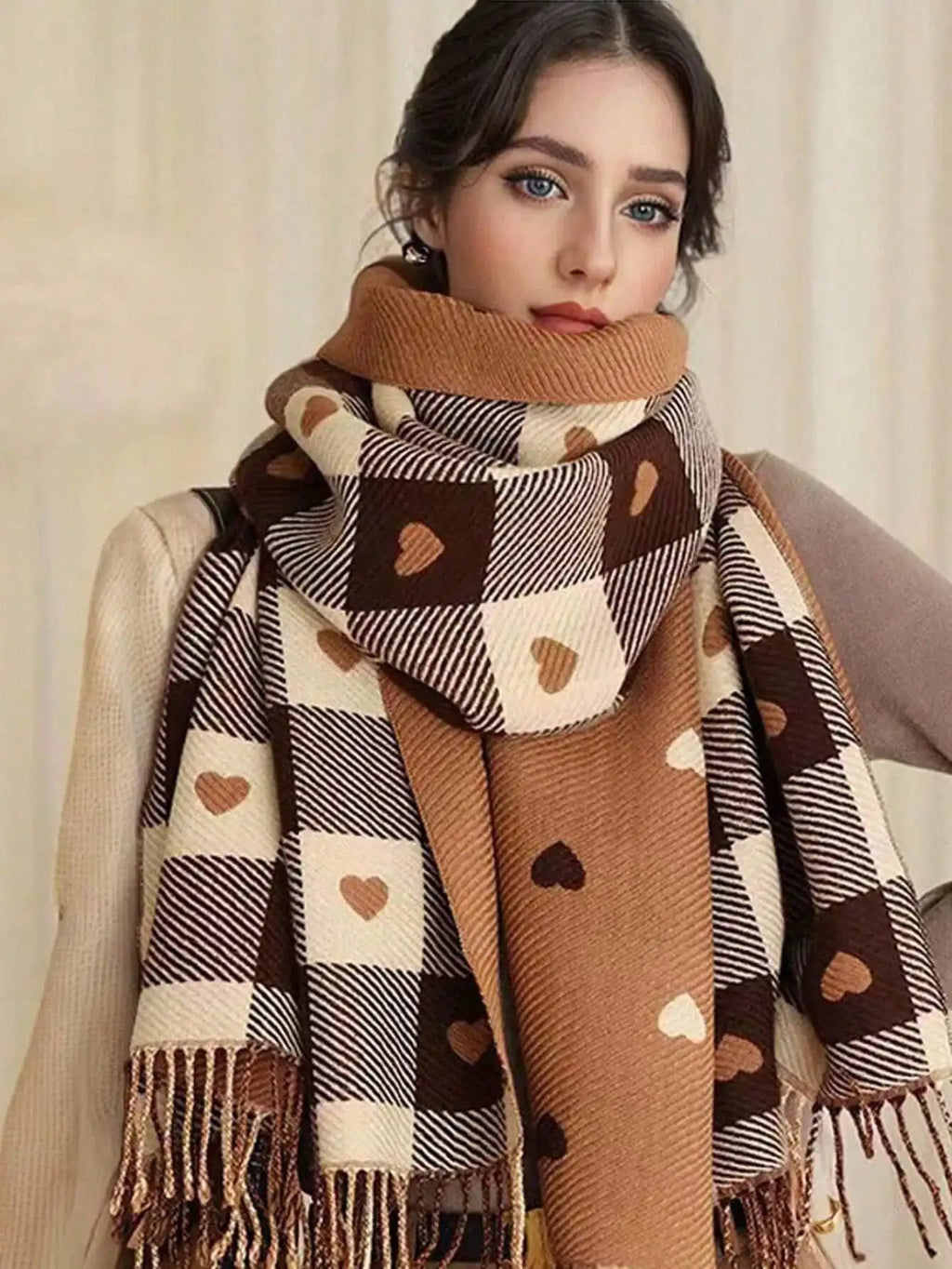 Cosy Checkered Winter Scarf Shawl | Large Warm Wrap Scarf for Women
