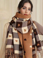 Cosy Checkered Winter Scarf Shawl | Large Warm Wrap Scarf for Women
