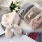Luxury Faux Fur Pearl Winter Scarf | Elegant Fluffy Cross Scarf for Women