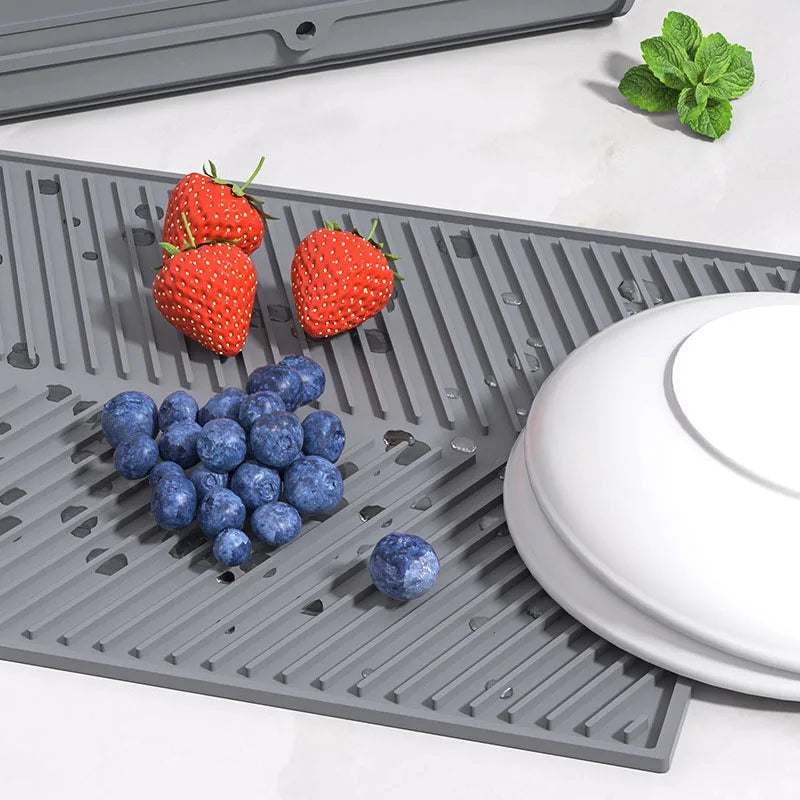 Silicone Dish Drying Mat for Kitchen Countertop | Non-Slip Washable Drainer Pad — S, M & L