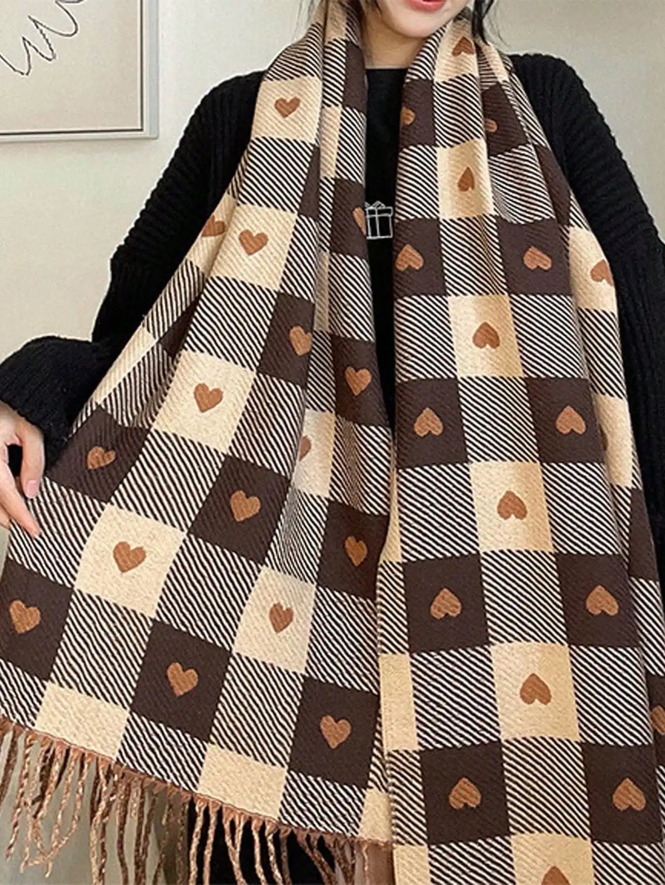 Cosy Checkered Winter Scarf Shawl | Large Warm Wrap Scarf for Women
