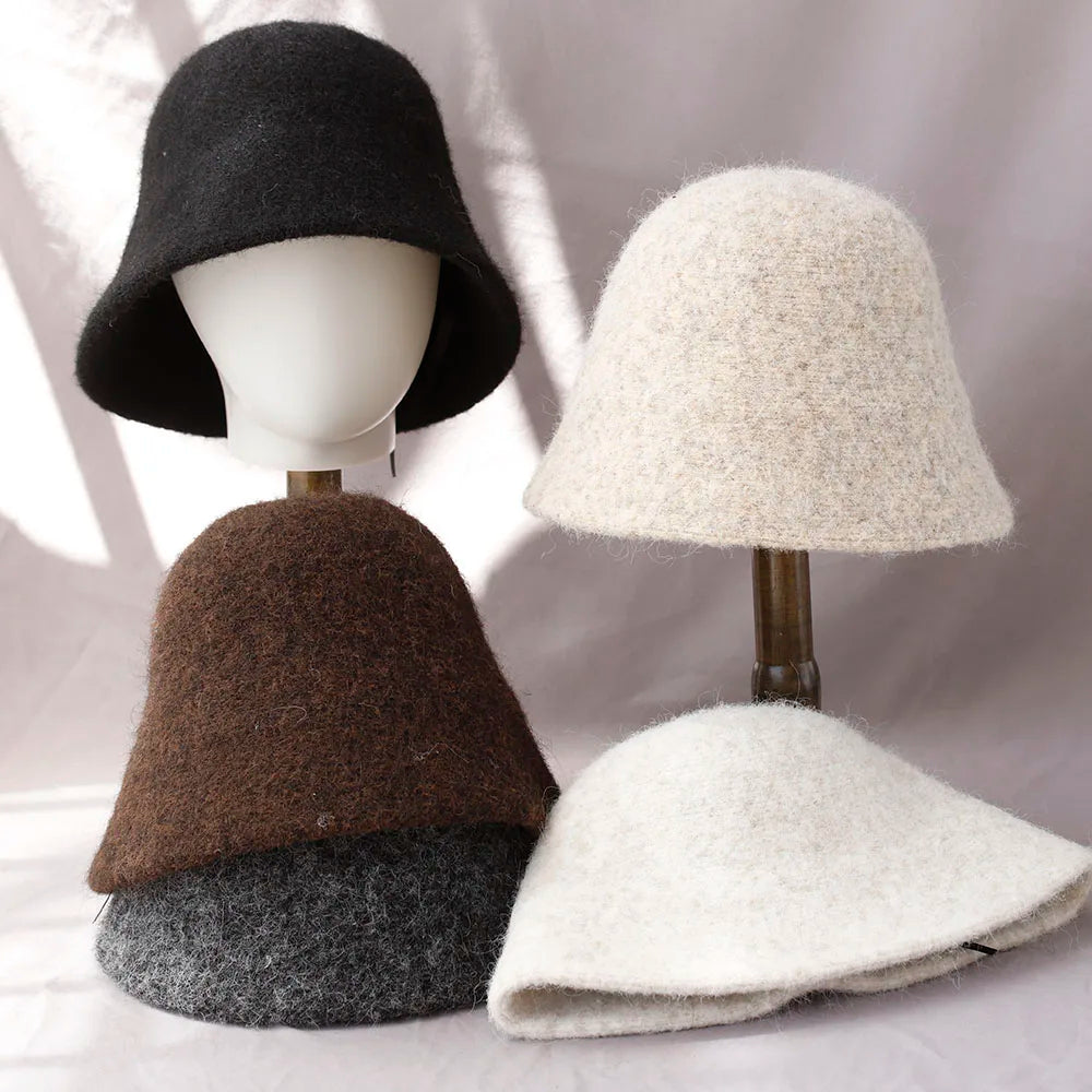 Women's Winter Wool Bucket Hat | Warm Knit Wide Brim Hat for Autumn & Winter