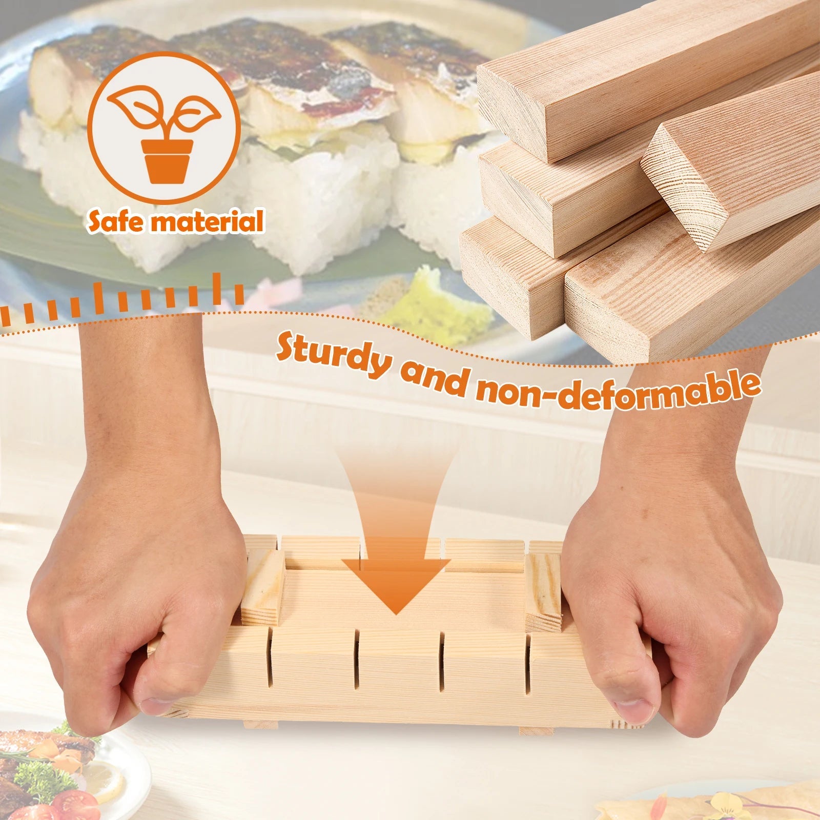 Handcrafted Wooden Sushi Maker Press Mould | Easy Home Sushi Kit for Perfect Rolls & Nigiri