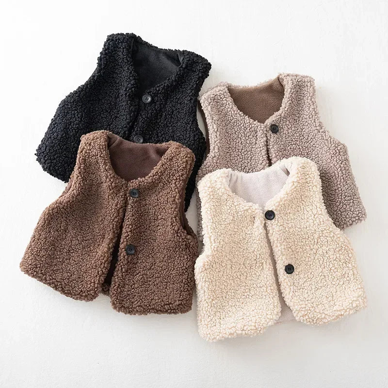 Kids Lamb Wool Winter Gilet | Fluffy Fleece Waistcoat for Toddlers & Children