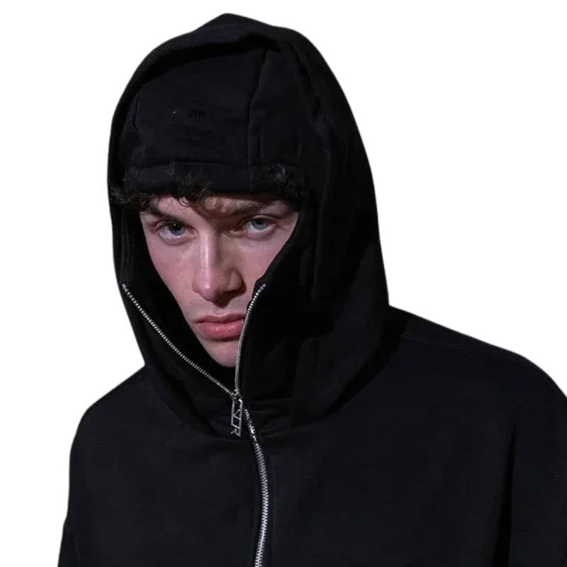 Unisex Full-Zip Balaclava Hoodie | Windproof Winter Hoodie with Built-In Face Cover