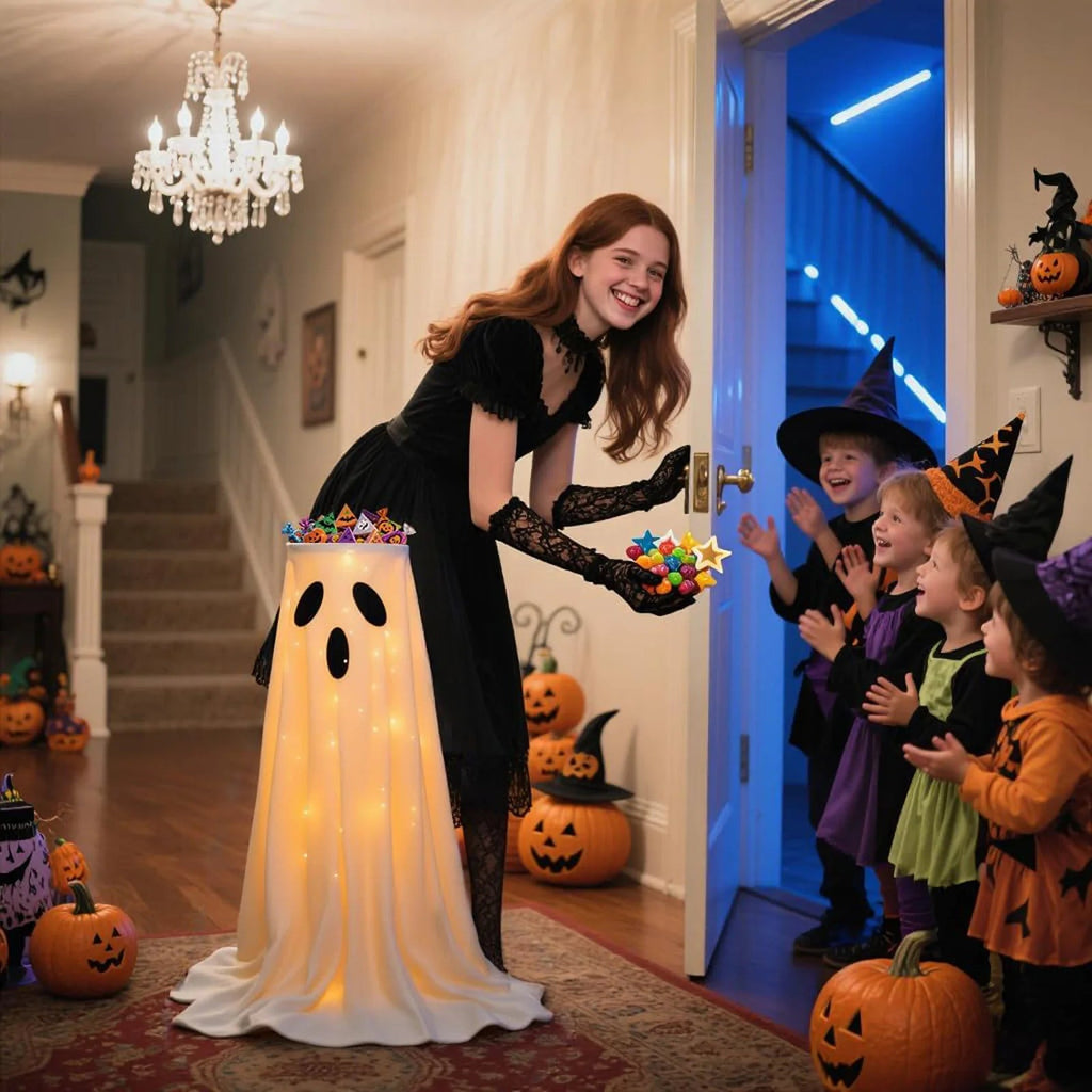 Lighted Halloween Candy Bowl Stand with Ghost Design | Bring the Magic of the Season into Your Home with This Beautiful Piece