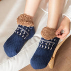 Snow Pattern Warm Winter Floor Socks | Fluffy Cosy Thermal Slipper Socks for Women