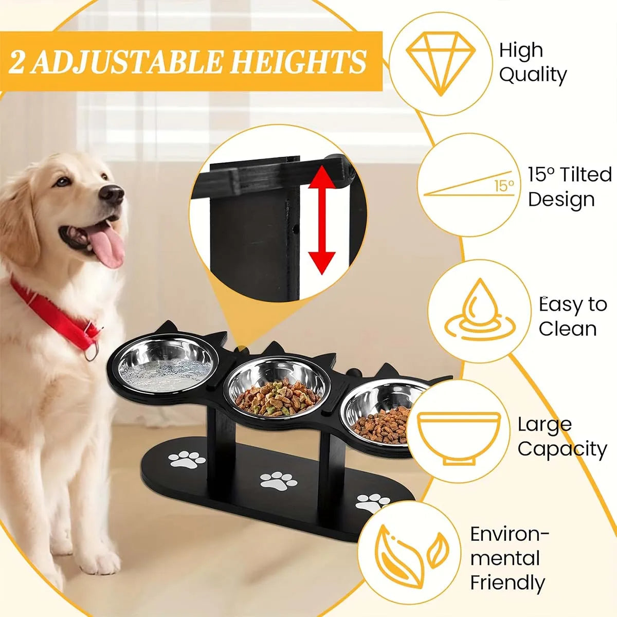 Elevated Cat Bowl with 3 Stainless Steel Dishes | Trusted by Pet Owners — Safe, Easy to Use & Built to Last