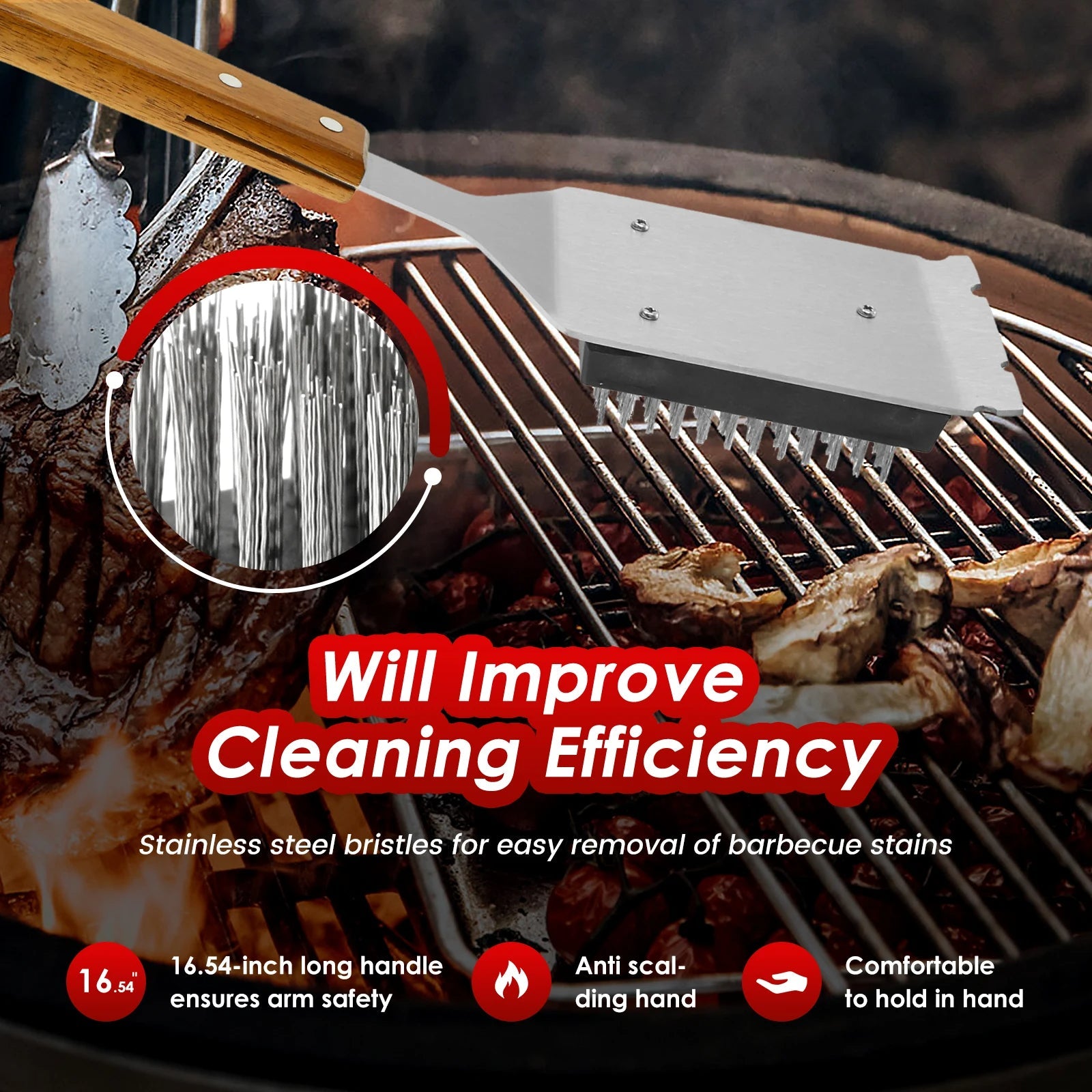Long Handle Barbecue Grill Brush with Scraper | Hardy, Weather-Resistant & Beautifully Designed for Your Outdoor Space