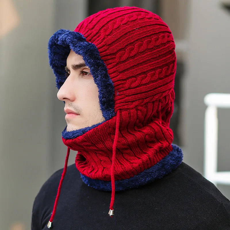 Winter Knit Balaclava Hat with Attached Scarf | Full Face Cover for Cold Weather