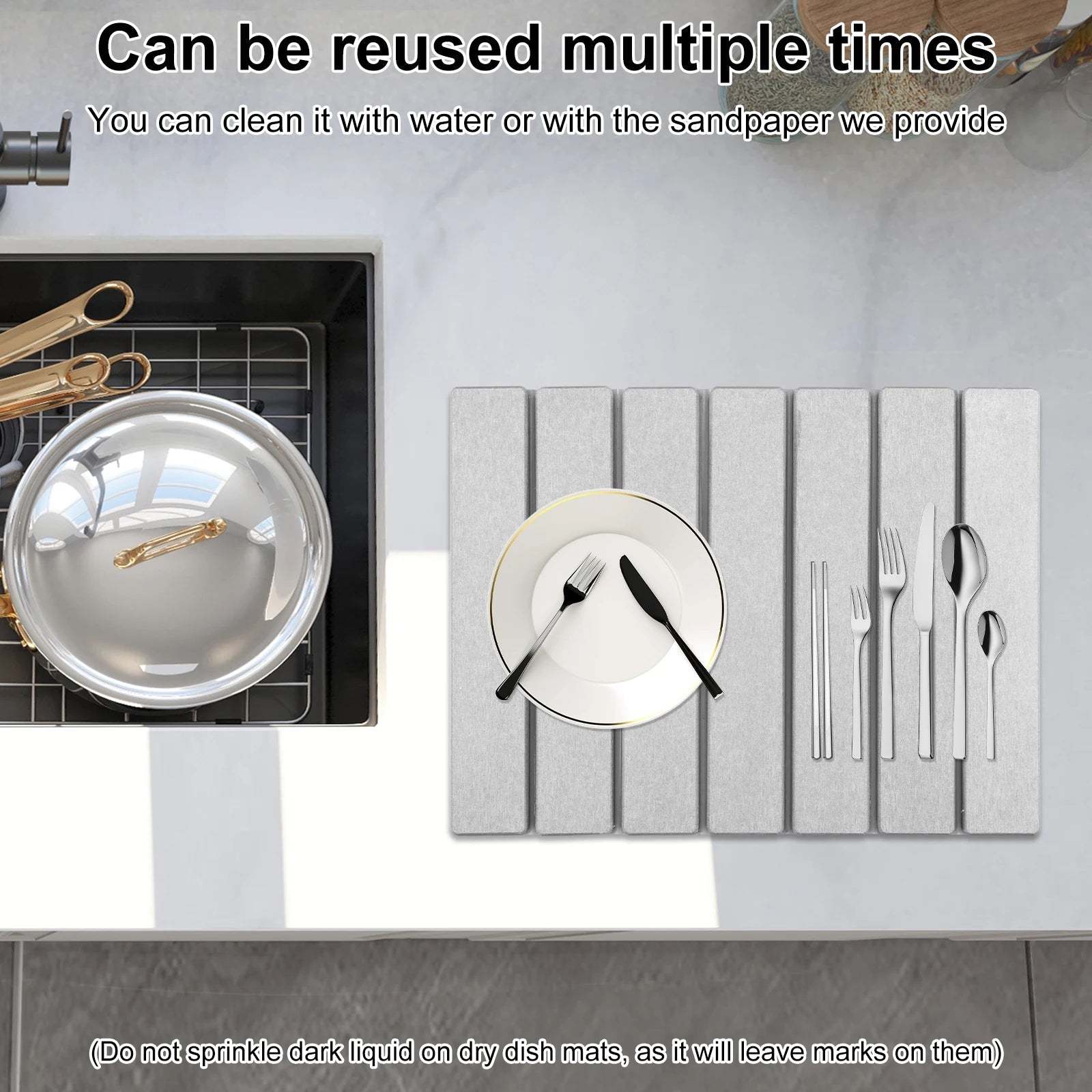 Foldable Diatomite Stone Dish Drying Mat | Fast-Absorbing Kitchen Mat — No Soggy Cloths or Mould