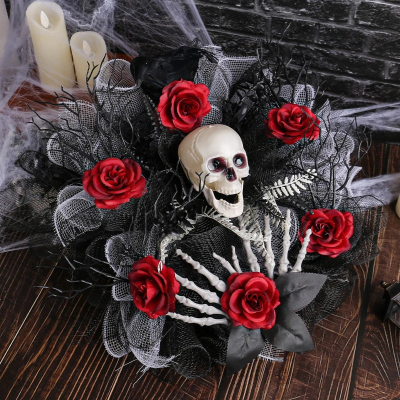 Halloween Garland Red Rose Skull Front Door Wreath | Some Decorations Are Just Décor — This One Becomes Part of Your Tradition