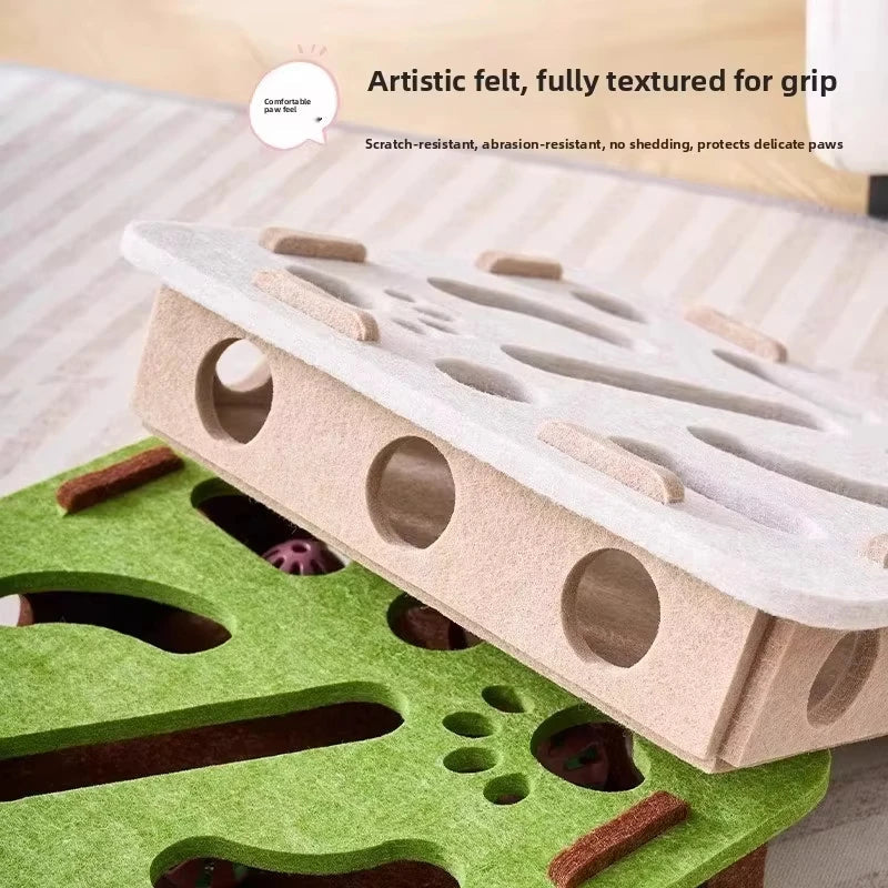 Felt Interactive Cat Puzzle Toy Box | Slow Feeder & Mental Enrichment Puzzle for Indoor Cats