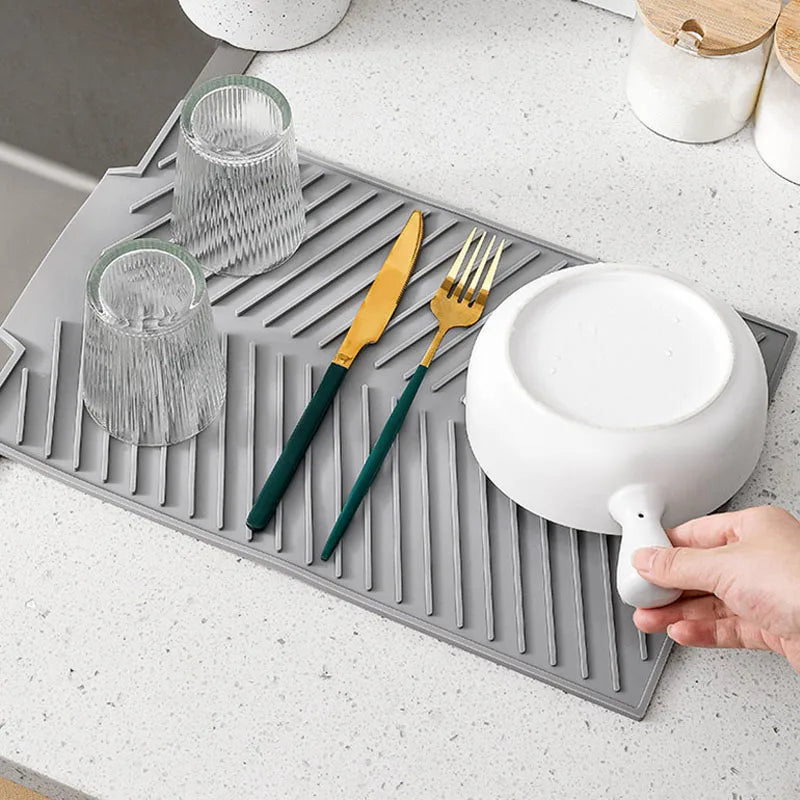Silicone Dish Drying Mat for Kitchen Countertop | Non-Slip Washable Drainer Pad — S, M & L