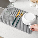 Silicone Dish Drying Mat for Kitchen Countertop | Non-Slip Washable Drainer Pad — S, M & L