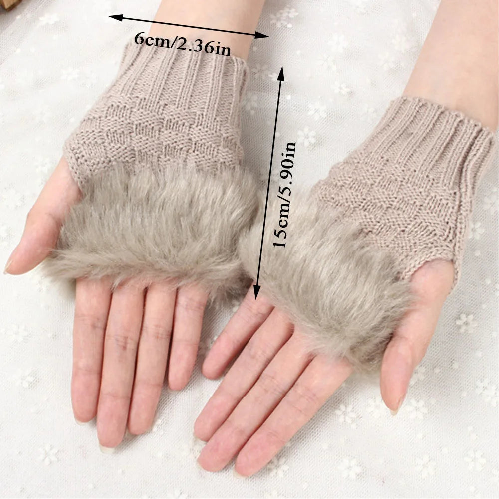 Faux Fur Fingerless Winter Gloves | Warm Fluffy Hand Warmers for Women