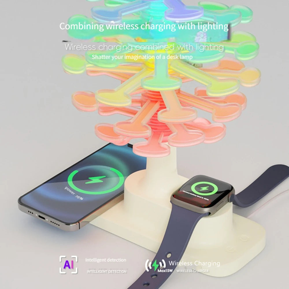 Spiral Tree Table Lamp with Wireless Charger | Ambient Mood Light & Qi Wireless Charging Desk Lamp