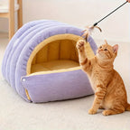 Enclosed Cat Cave Bed | Warm Arctic Fleece Hooded Pet Bed for Cats & Small Dogs