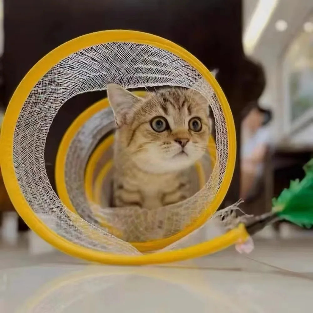 Collapsible S-Shape Interactive Cat Tunnel | Pop-Up Play Tube with Hanging Toy for Cats