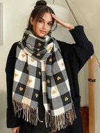 Cosy Checkered Winter Scarf Shawl | Large Warm Wrap Scarf for Women