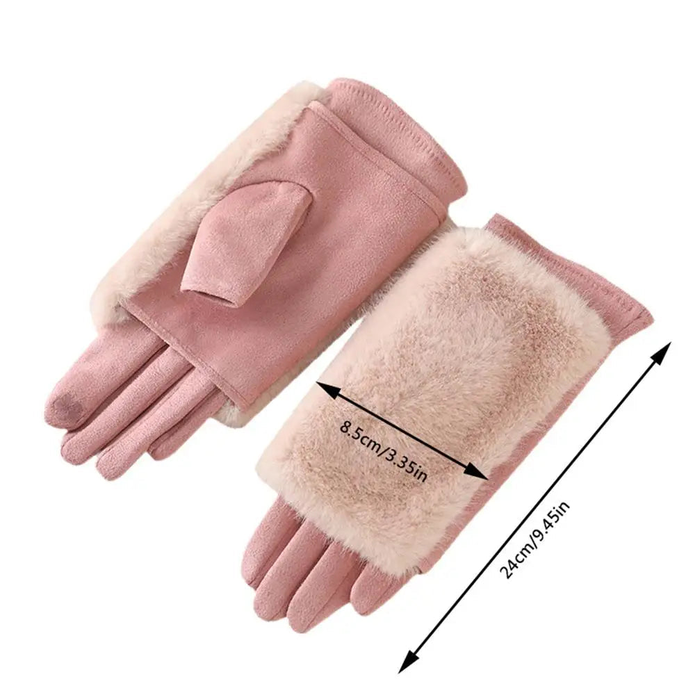Suede Faux Rabbit Fur Touchscreen Winter Gloves | Warm Lined Dress Gloves for Women