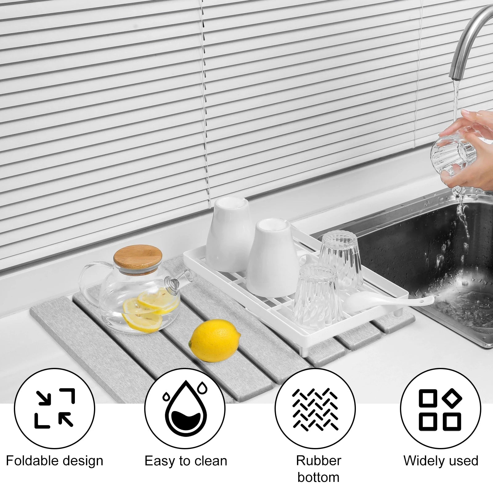 Foldable Diatomite Stone Dish Drying Mat | Fast-Absorbing Kitchen Mat — No Soggy Cloths or Mould