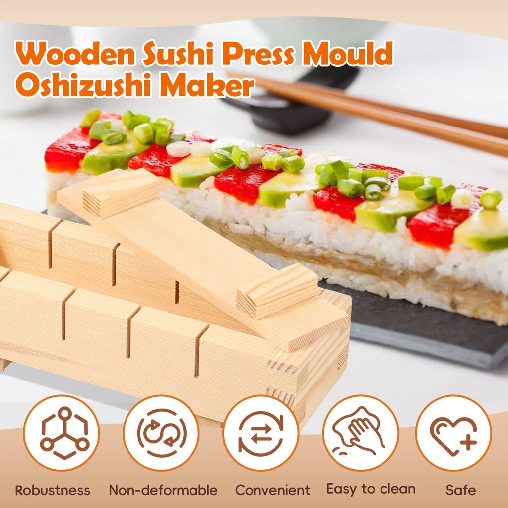 Handcrafted Wooden Sushi Maker Press Mould | Easy Home Sushi Kit for Perfect Rolls & Nigiri