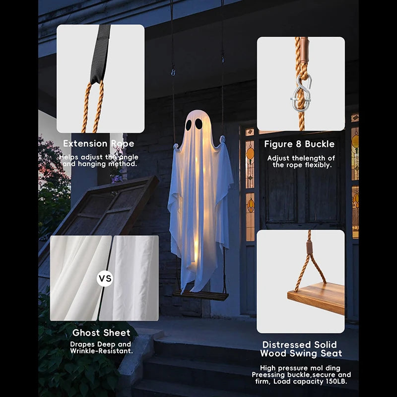 Outdoor Lighted Ghost Halloween Decoration with Swing and LED Lights | Festive, Charming & Built to Create Magical, Lasting Seasonal Memories