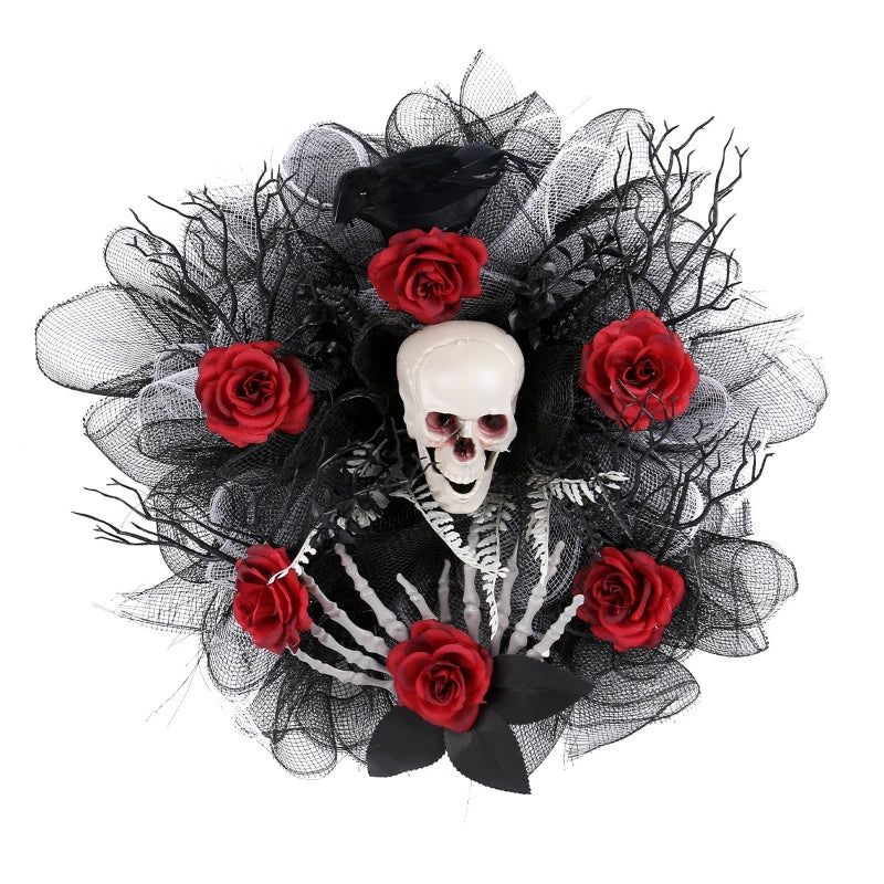 Halloween Garland Red Rose Skull Front Door Wreath | Some Decorations Are Just Décor — This One Becomes Part of Your Tradition