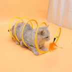 Collapsible S-Shape Interactive Cat Tunnel | Pop-Up Play Tube with Hanging Toy for Cats