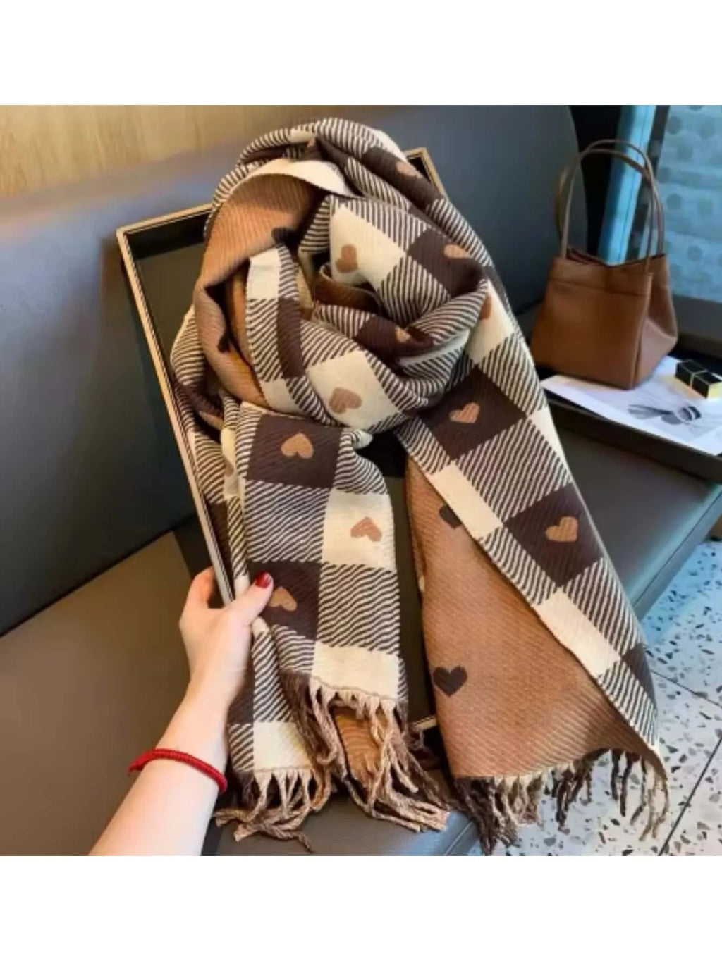 Cosy Checkered Winter Scarf Shawl | Large Warm Wrap Scarf for Women