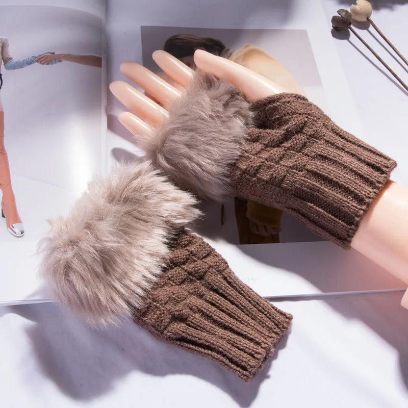 Faux Fur Fingerless Winter Gloves | Warm Fluffy Hand Warmers for Women