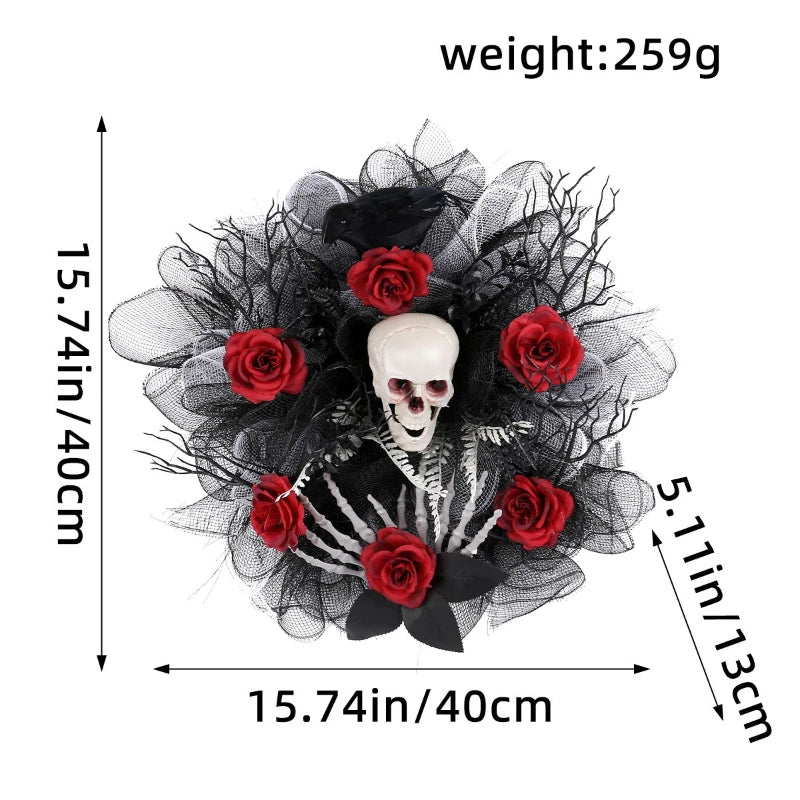 Halloween Garland Red Rose Skull Front Door Wreath | Some Decorations Are Just Décor — This One Becomes Part of Your Tradition