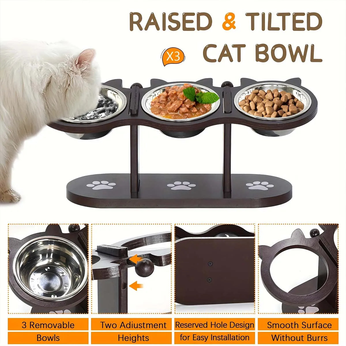 Elevated Cat Bowl with 3 Stainless Steel Dishes | Trusted by Pet Owners — Safe, Easy to Use & Built to Last