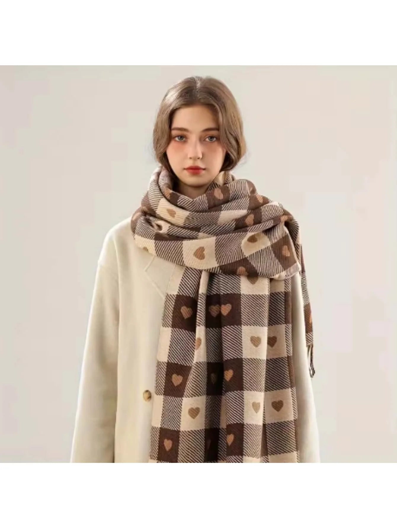 Cosy Checkered Winter Scarf Shawl | Large Warm Wrap Scarf for Women