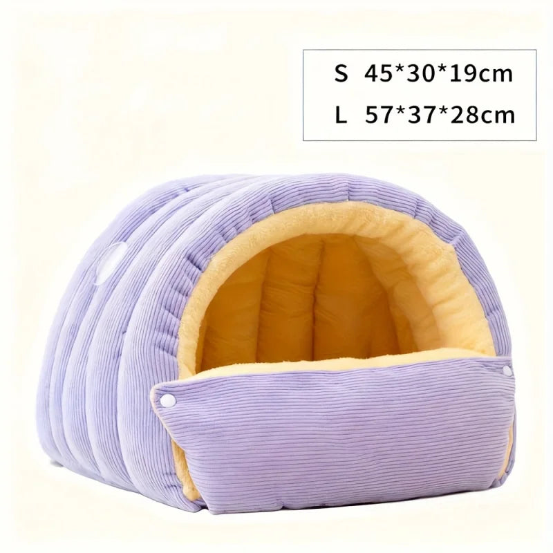 Enclosed Cat Cave Bed | Warm Arctic Fleece Hooded Pet Bed for Cats & Small Dogs