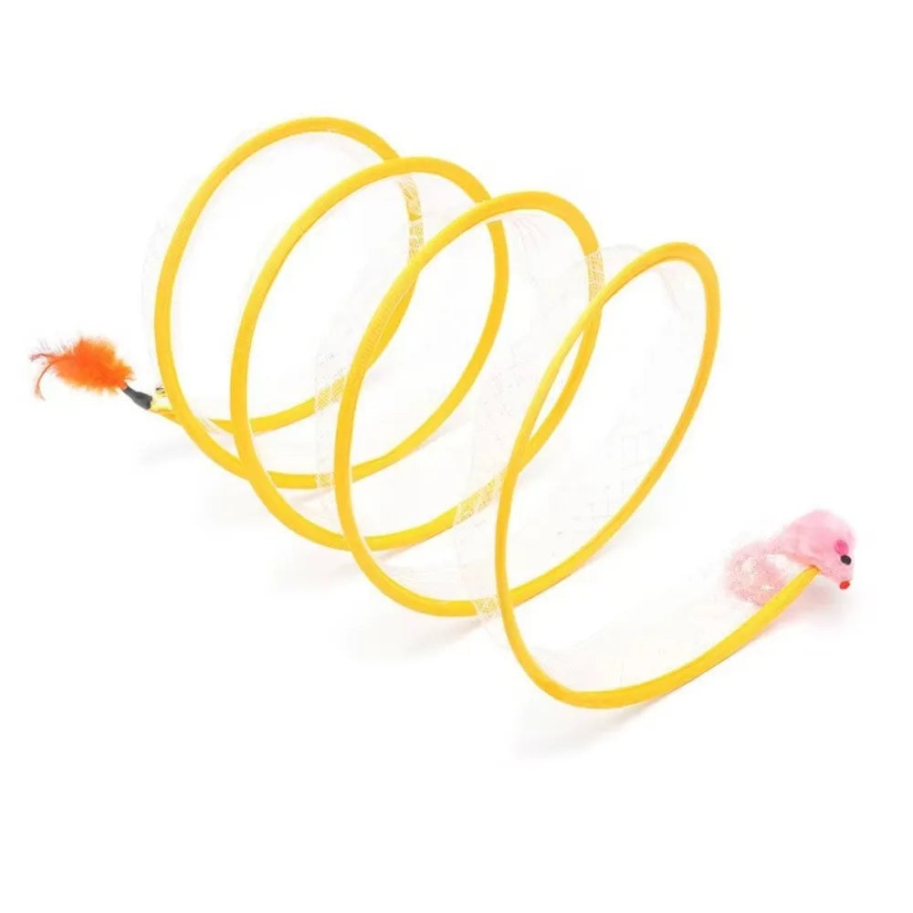 Collapsible S-Shape Interactive Cat Tunnel | Pop-Up Play Tube with Hanging Toy for Cats