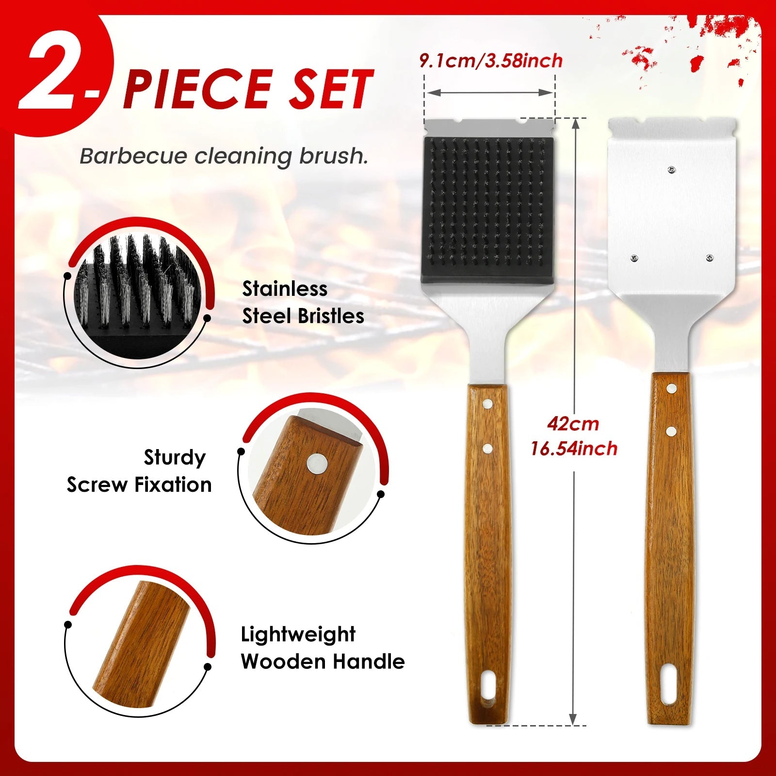 Long Handle Barbecue Grill Brush with Scraper | Hardy, Weather-Resistant & Beautifully Designed for Your Outdoor Space