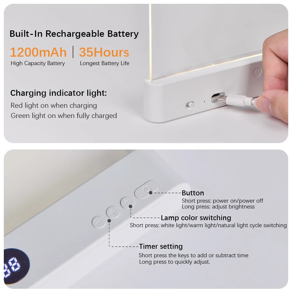 LED Night Vision Flat Panel Reading Light | Clip-On Book Light for Bed, Desk & Reading