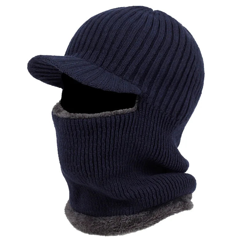 Knit Beanie Balaclava with Peak Visor | Full Face Winter Hat for Skiing & Cycling