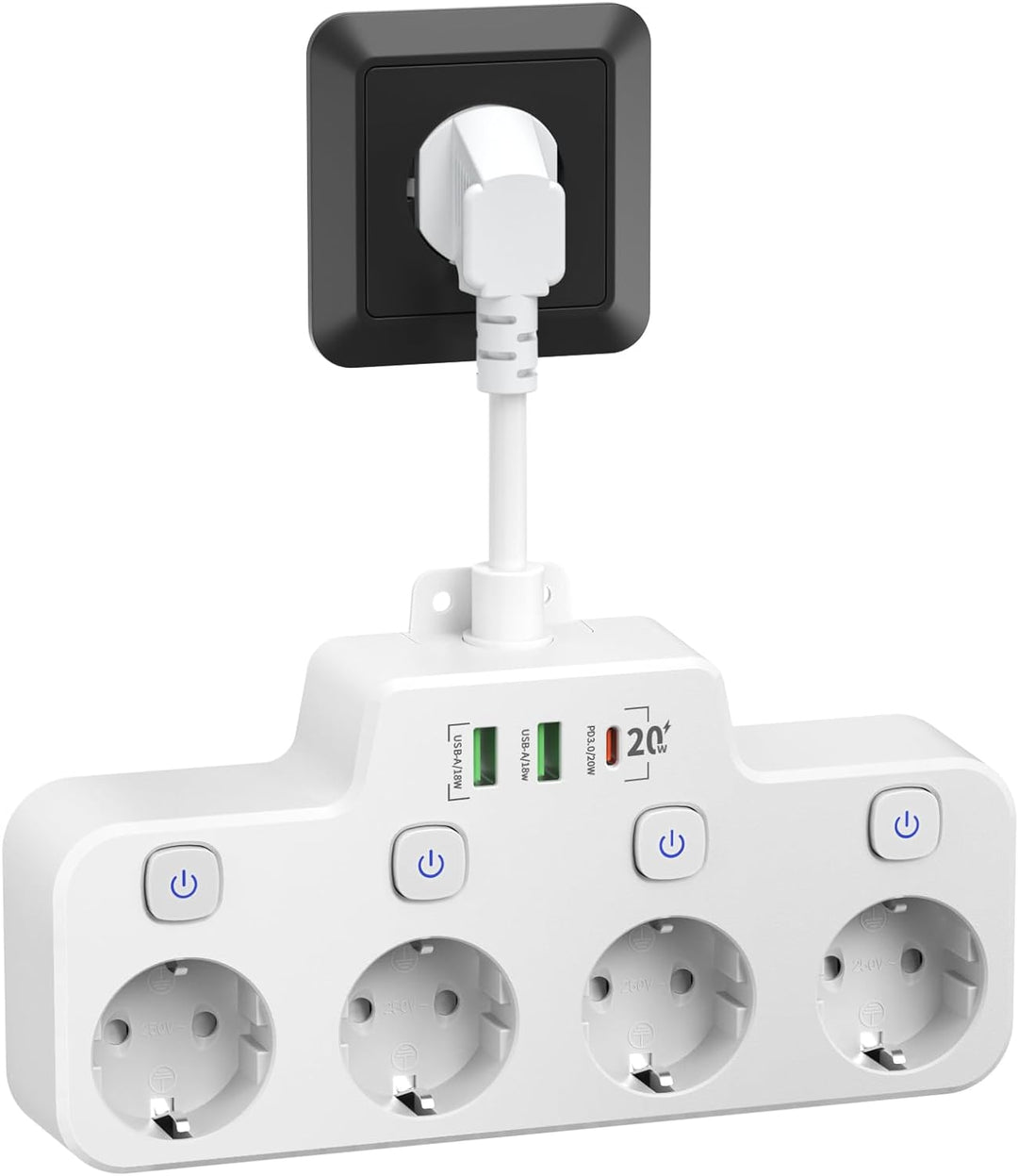 Wall-mounted Power Strip With Independent Switch — 2 USB A And 1 USB C | Cleverly Designed for Everyday Use — You'll Wonder How You Managed Without It